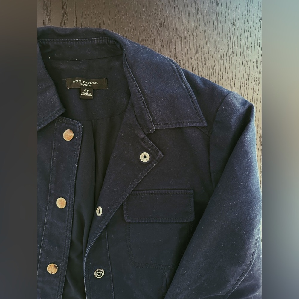 Ann Taylor Jacket 4 Pocket Navy Blue Ponte Snaps